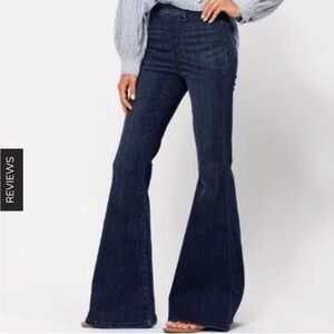 NWOT Judy Blue Flare Leg Jeans Dark Wash Raw Hem Stretch Denim Size 9/29